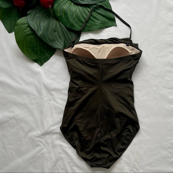 Merona Dark Army Green One-Piece Swimsuit w/Detachable String & Padded Cups M - Picture 2 of 8